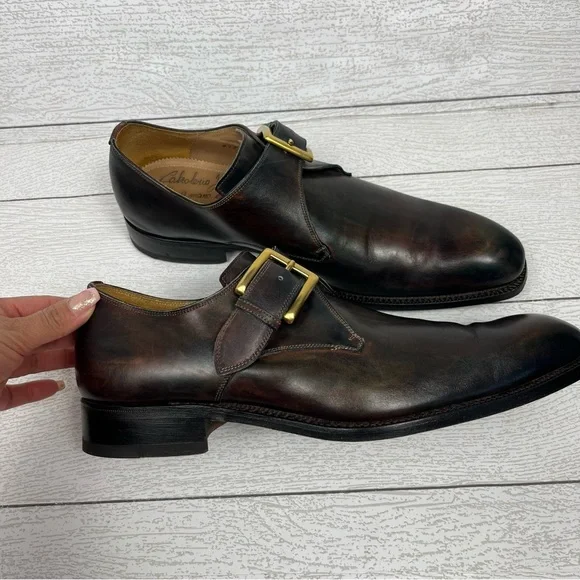 CALZOLERIA HARRIS x BARNEY'S NEW YORK Brown Iridescent Monk Strap Loafers Sz 8.5